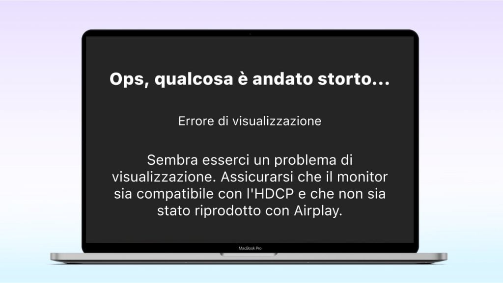 Messaggio di Netflix su un monitor compatibile con hdcp e airplay visualizzato su un laptop