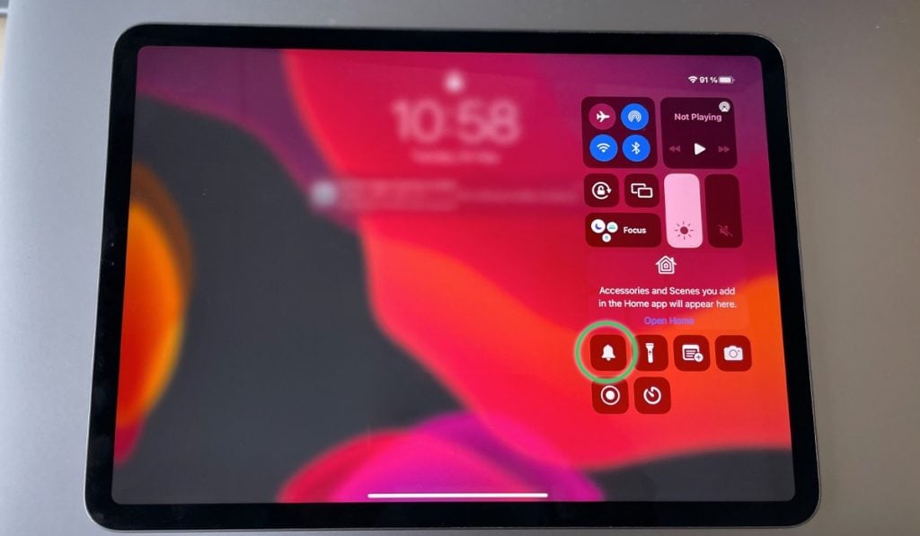Screenshot, der die Position der Stummschaltungstaste auf dem iPad zeigt