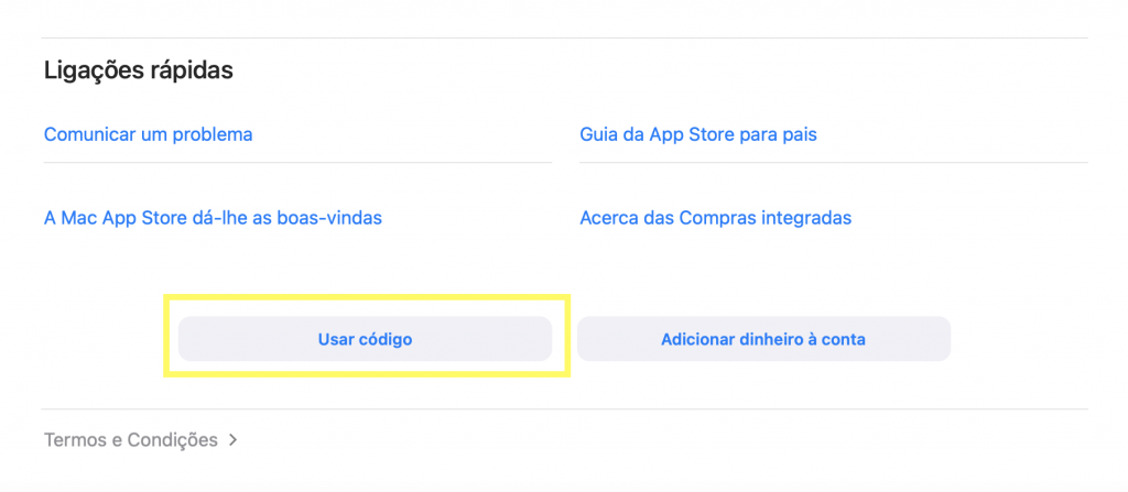 Como resgatar o código promocional na loja Mac App Store?