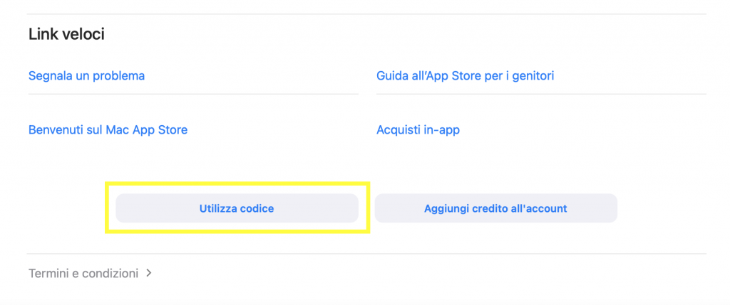Istruzioni per riscattare il codice in App Store