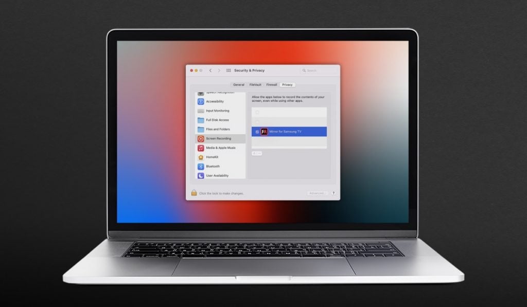 MacBook avec l'onglet Confidentialité ouvert