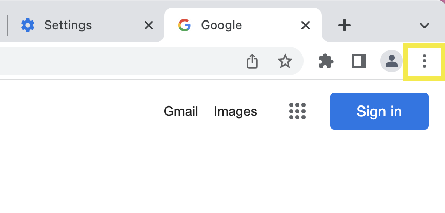 Screenshot of Google Chrome explaining how to get to settings