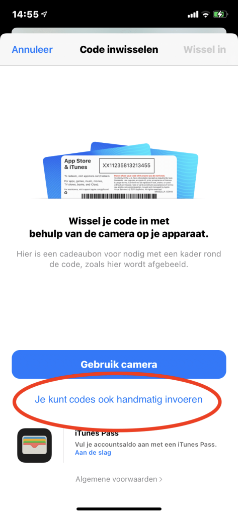 Selecteer ‘Je kunt codes ook handmatig invoeren’