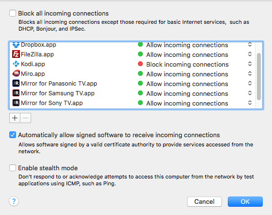 Mac Firewall allow screen mirrorring