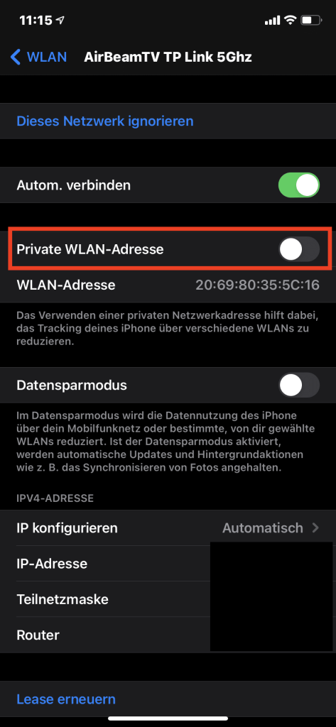 Anleitung zum Einschalten des privaten WLAN-Netzwerks in iOS 14