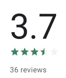 a screenshot detail showing the average rating of the Fire TV screen mirroring app by AirBeamTV. The rating is 3.7, based on 36 reviews