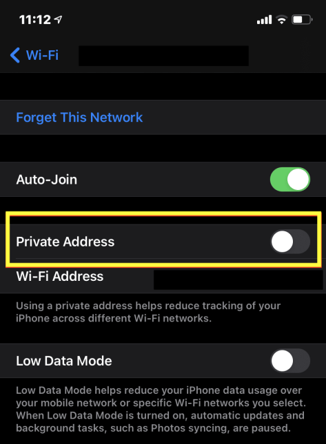 iOS 14 private wifi