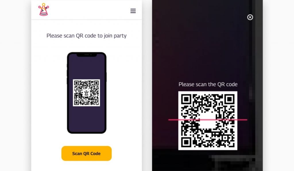 screenshot showing how to join the partymeister slideshow using a qr code