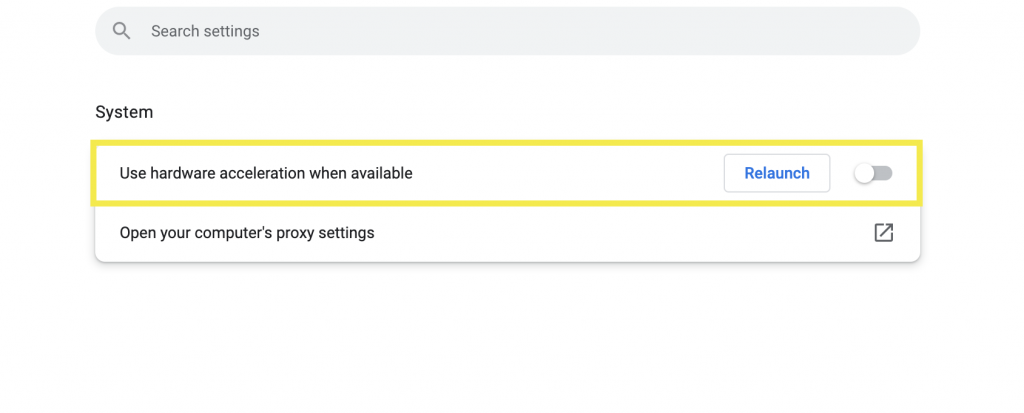 google chrome screenshot showing the hardware acceleration option