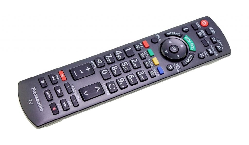 A Panasonic TV remote on white background.
