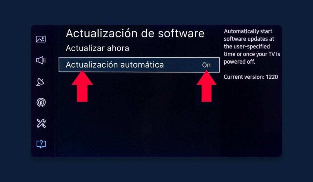 Instrucciones para configurar las actualizaciones automáticas en Samsung Smart TV