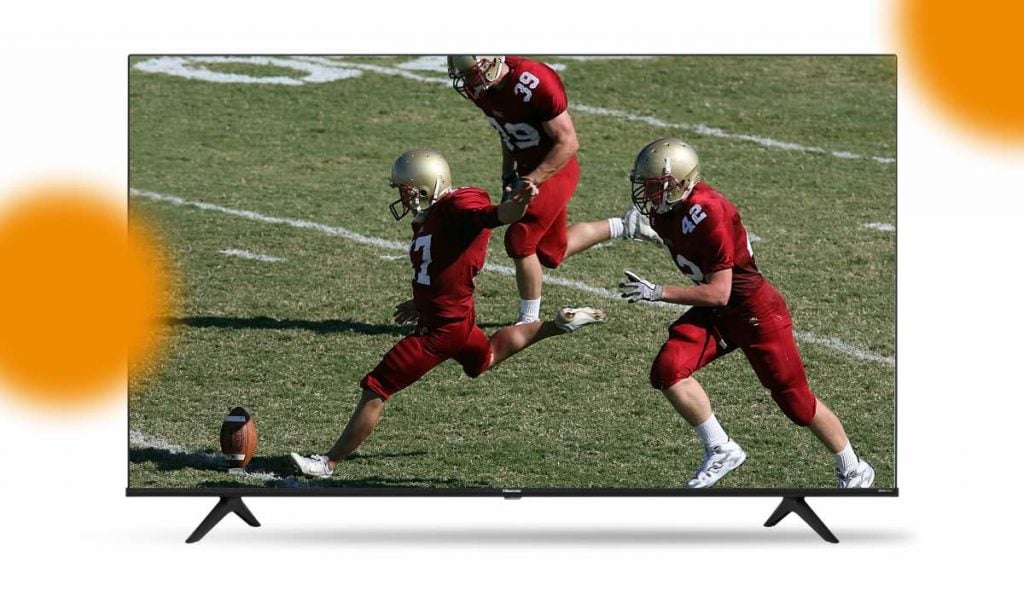 A Hisense Smart TV displaying an image of american football match.