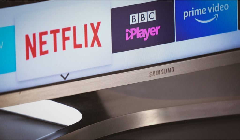 The bottom of a samsung TV screen with Netflix, BBC iPlayer and Prime Video icons visible.