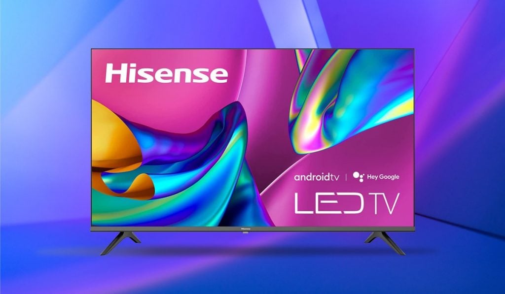 A Hisense LED TV displaying an intricate modern design