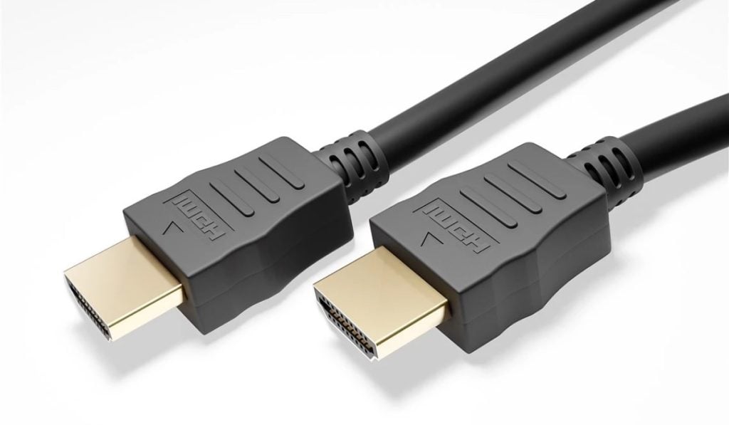 Two black HDMI cables with golden plugs