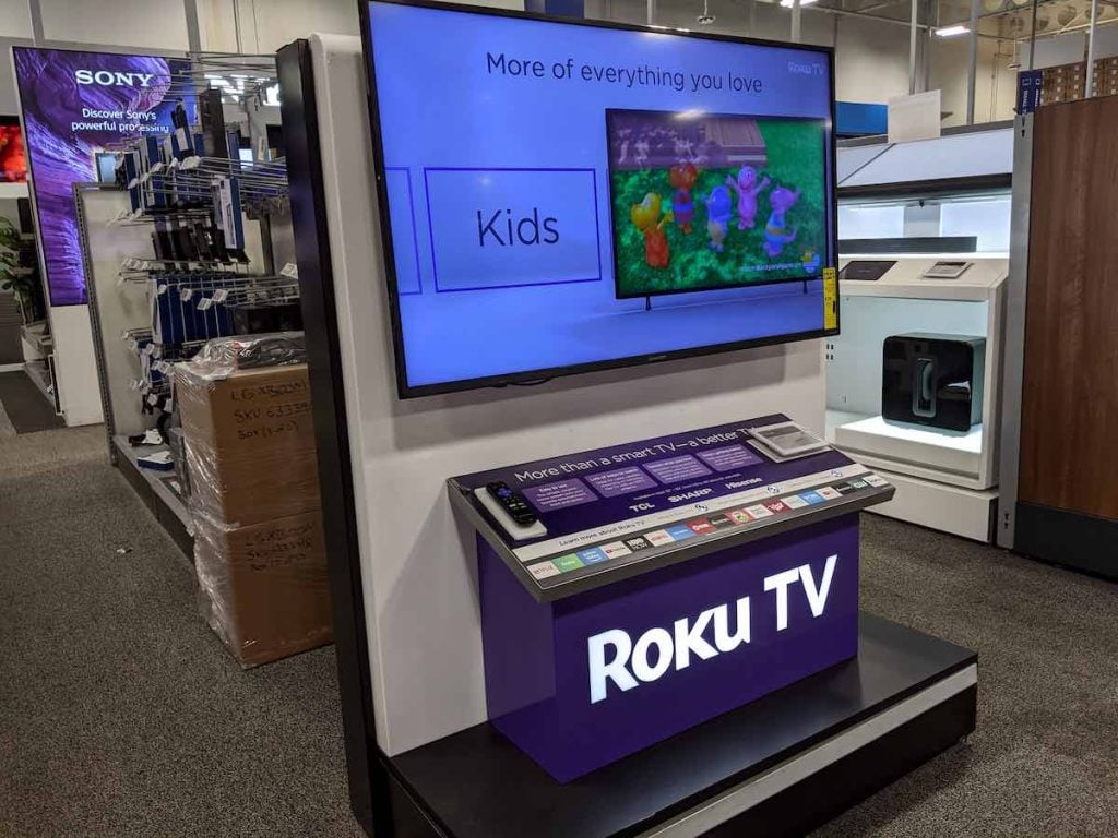 A Roku TV in a tech shop.