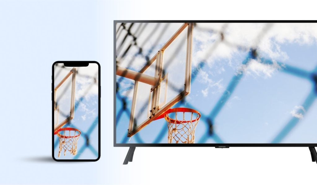 Iphone and samsung displaying the same image of a basketball net