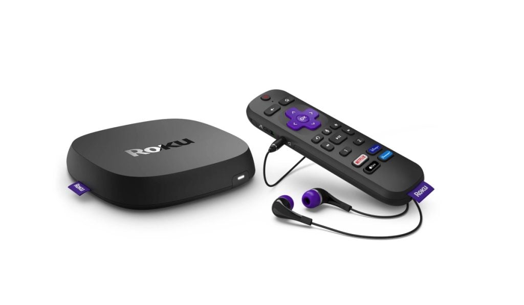 Roku device and a remote with wired earbuds