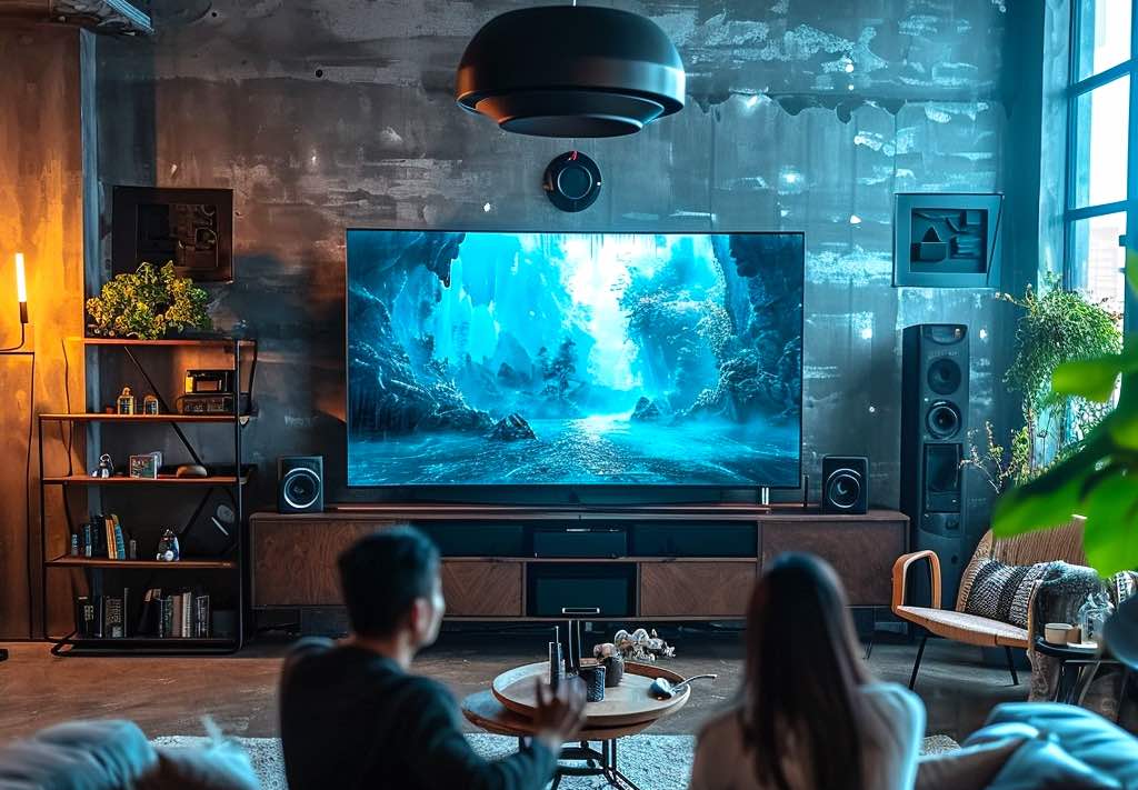 Two people watching to their Samsung TV at home